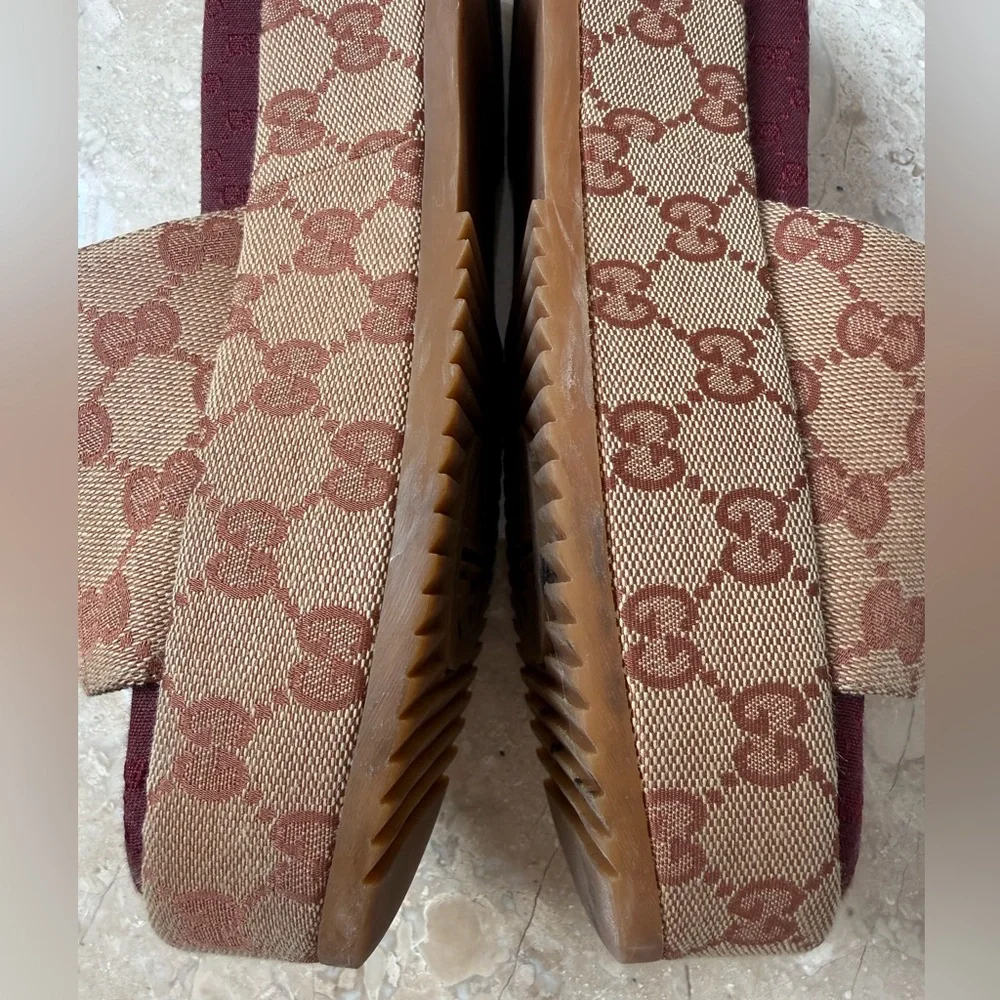 Gucci Angelina GG Canvas Flatform Slide Sandals Size 37 w/ Box - Picture 9 of 16